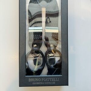 Black Elastic Suspenders with Leather trim and metal Clips